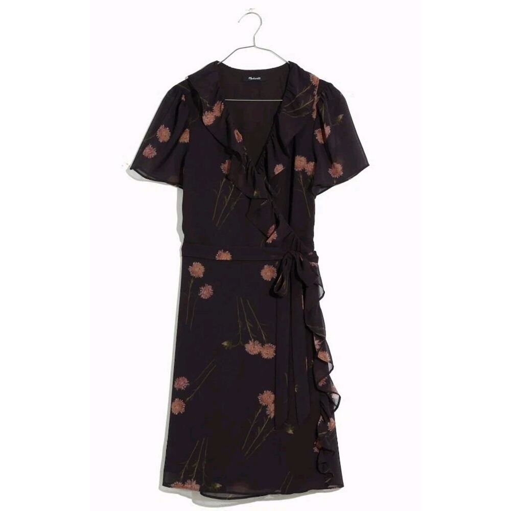 Madewell Womens Georgette Ruffle Wrap Mini Dress In Aster Portrait Size XS - Picture 3 of 9